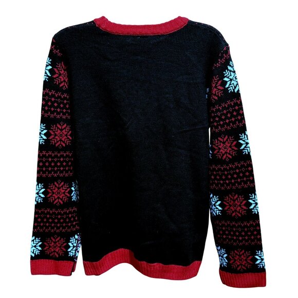 Ugly Christmas Sweater Feliz Navidad Santa Sunglasses Snowflakes Unisex S-M-L - Picture 4 of 6